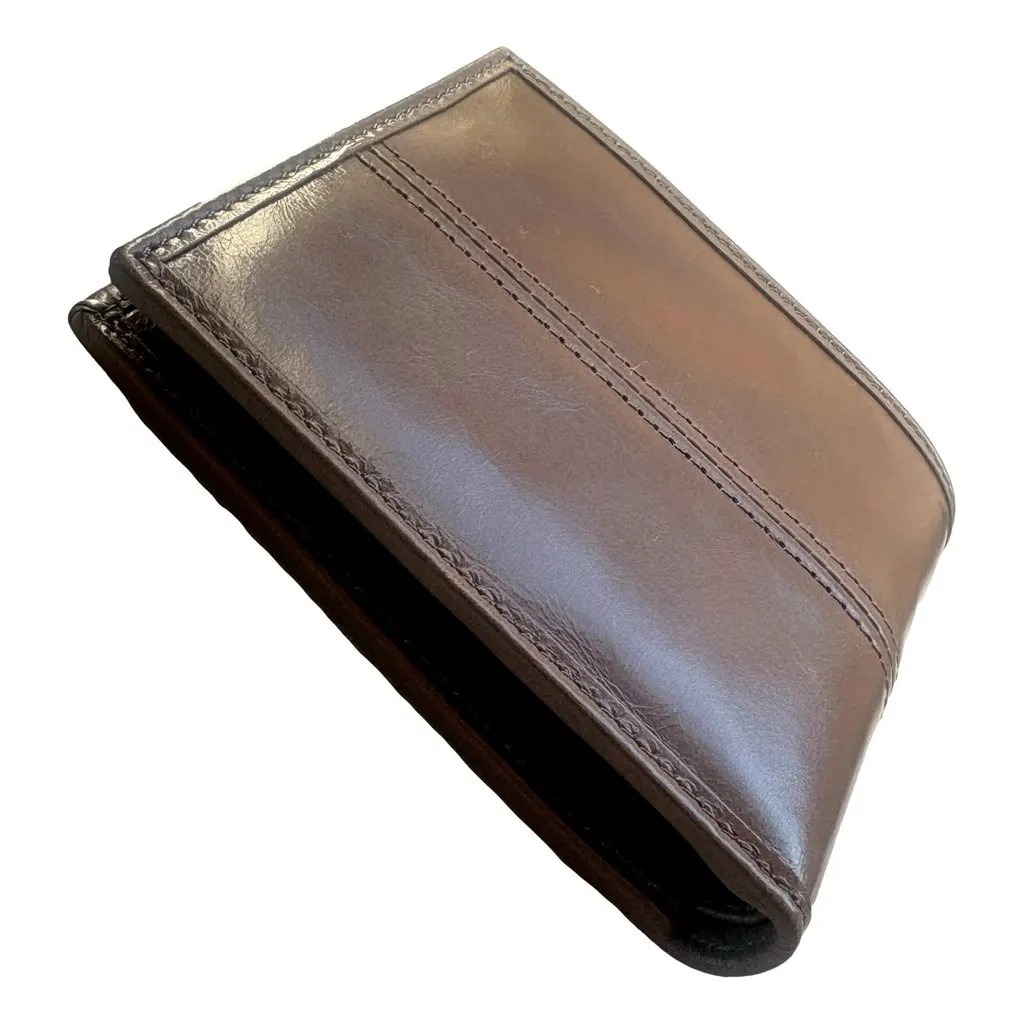 Prada Soft Lux Leather Triangle Logo Bifold Wallet Argilla Gray Brown Leather Never worn - Model View