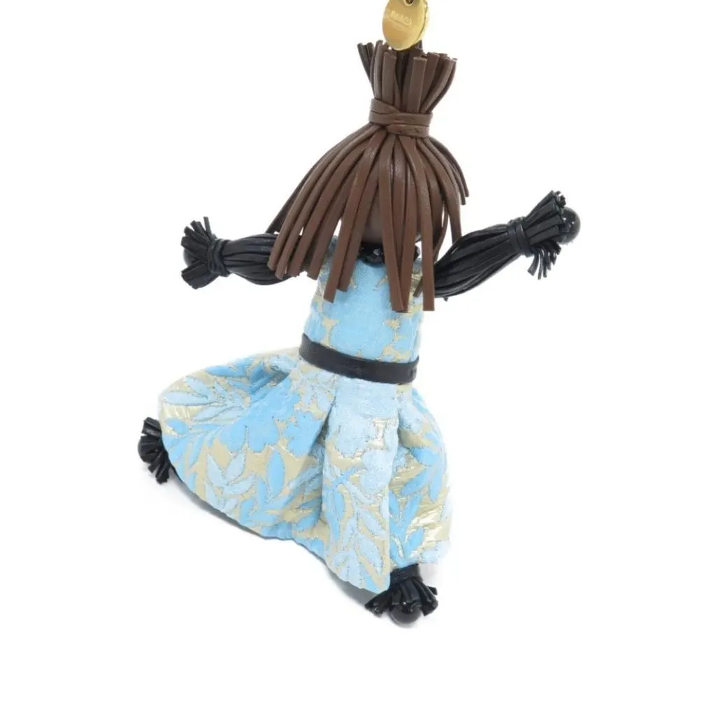Prada Trick Pelle Azzurro Blue Dress Jasmine Doll Keyring Key Charm Black Leather Never worn - Back View
