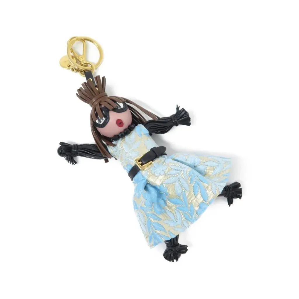 Prada Trick Pelle Azzurro Blue Dress Jasmine Doll Keyring Key Charm Black Leather Never worn - Inside View