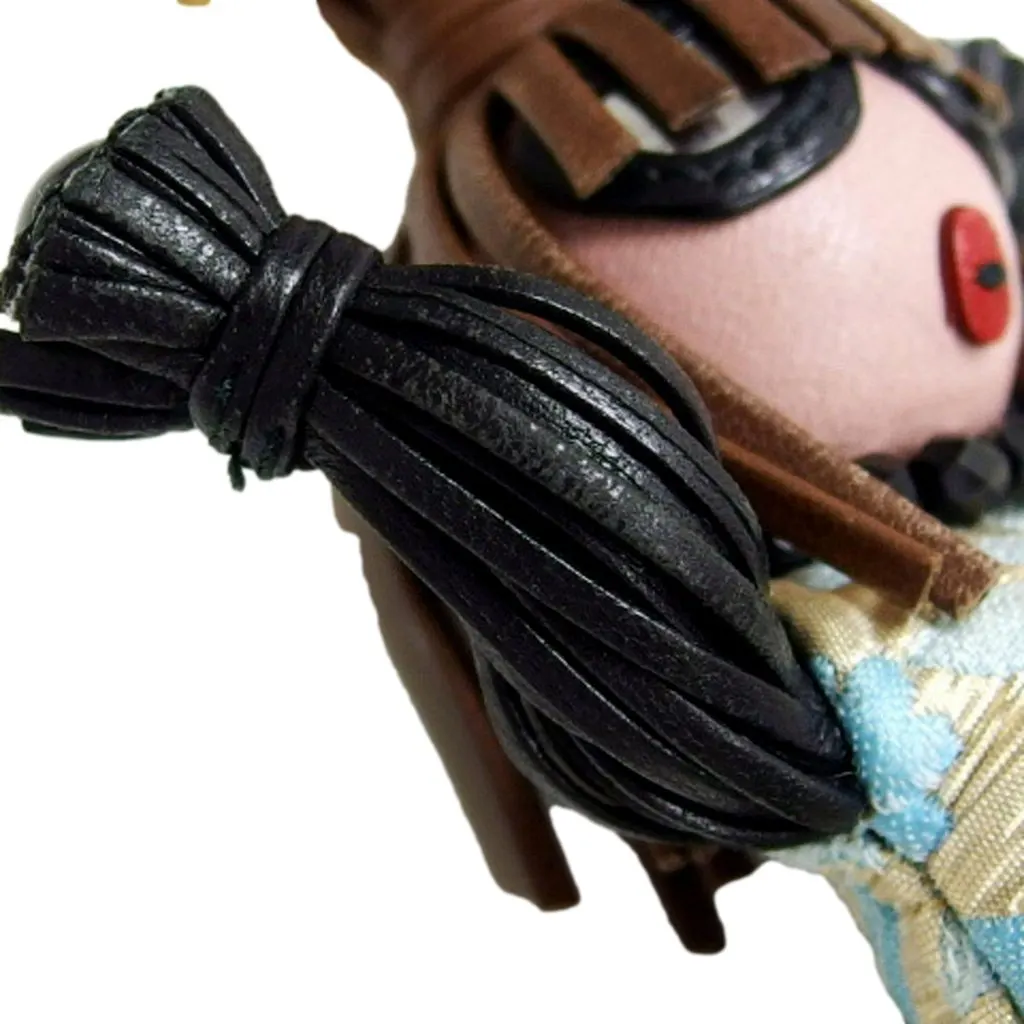 Prada Trick Pelle Azzurro Blue Dress Jasmine Doll Keyring Key Charm Black Leather Never worn - Box View