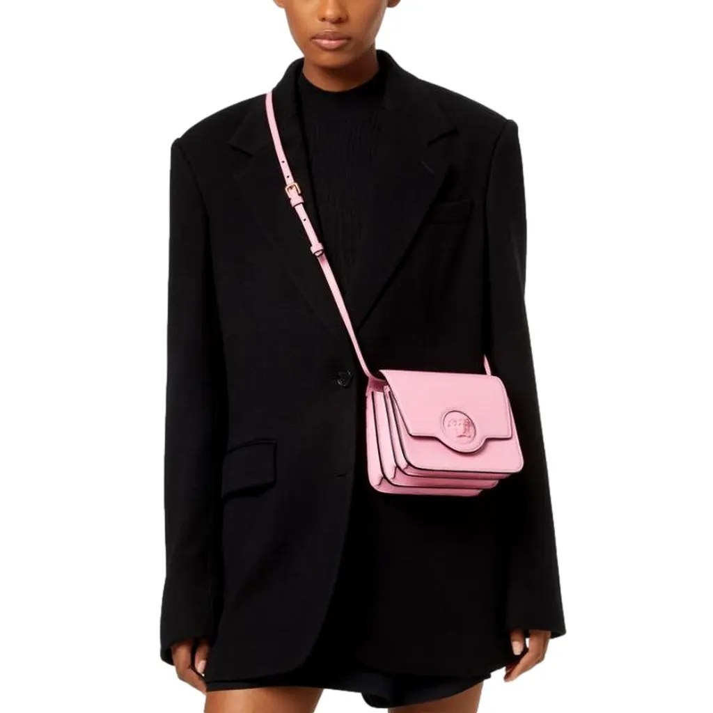 Versace La Medusa Pink Pebbled Leather Small Crossbody Bag Gold Logo Pink Leather Never worn - Inside View