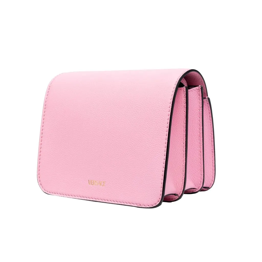 Versace La Medusa Pink Pebbled Leather Small Crossbody Bag Gold Logo Pink Leather Never worn - Box View