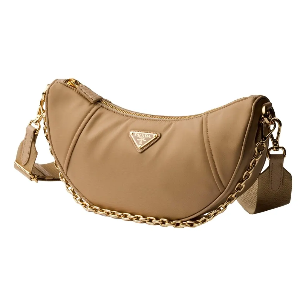 Prada Demi Lune Re-Nylon Crescent Shoulder Bag in Beige Brown Never worn - Back View