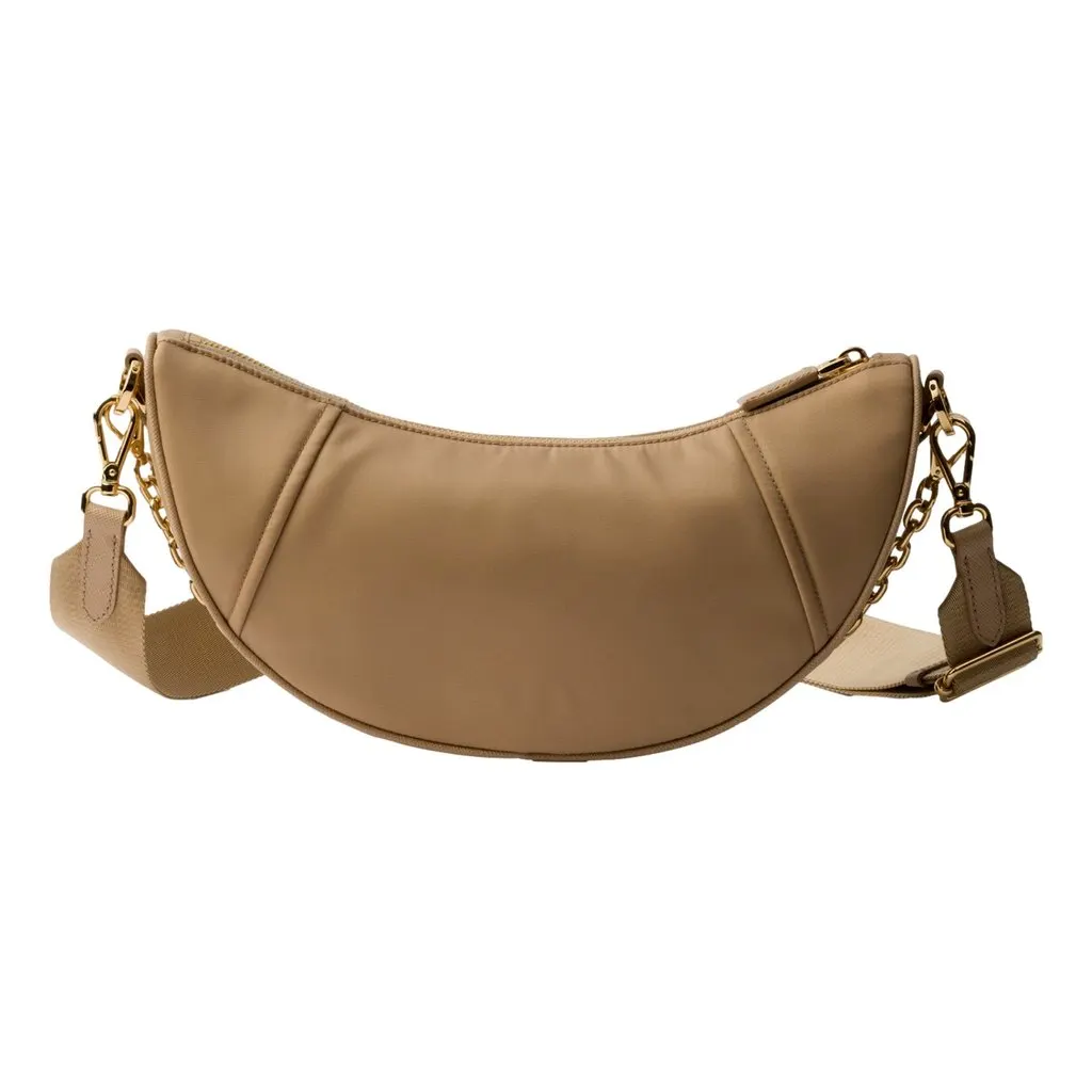Prada Demi Lune Re-Nylon Crescent Shoulder Bag in Beige Brown Never worn - Inside View