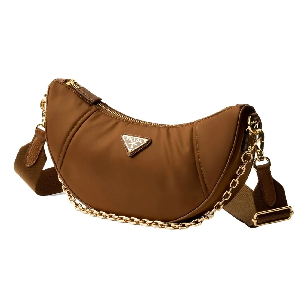 Prada Demi Lune Re-Nylon Crescent Shoulder Bag in Brown Brown Never worn - Back View