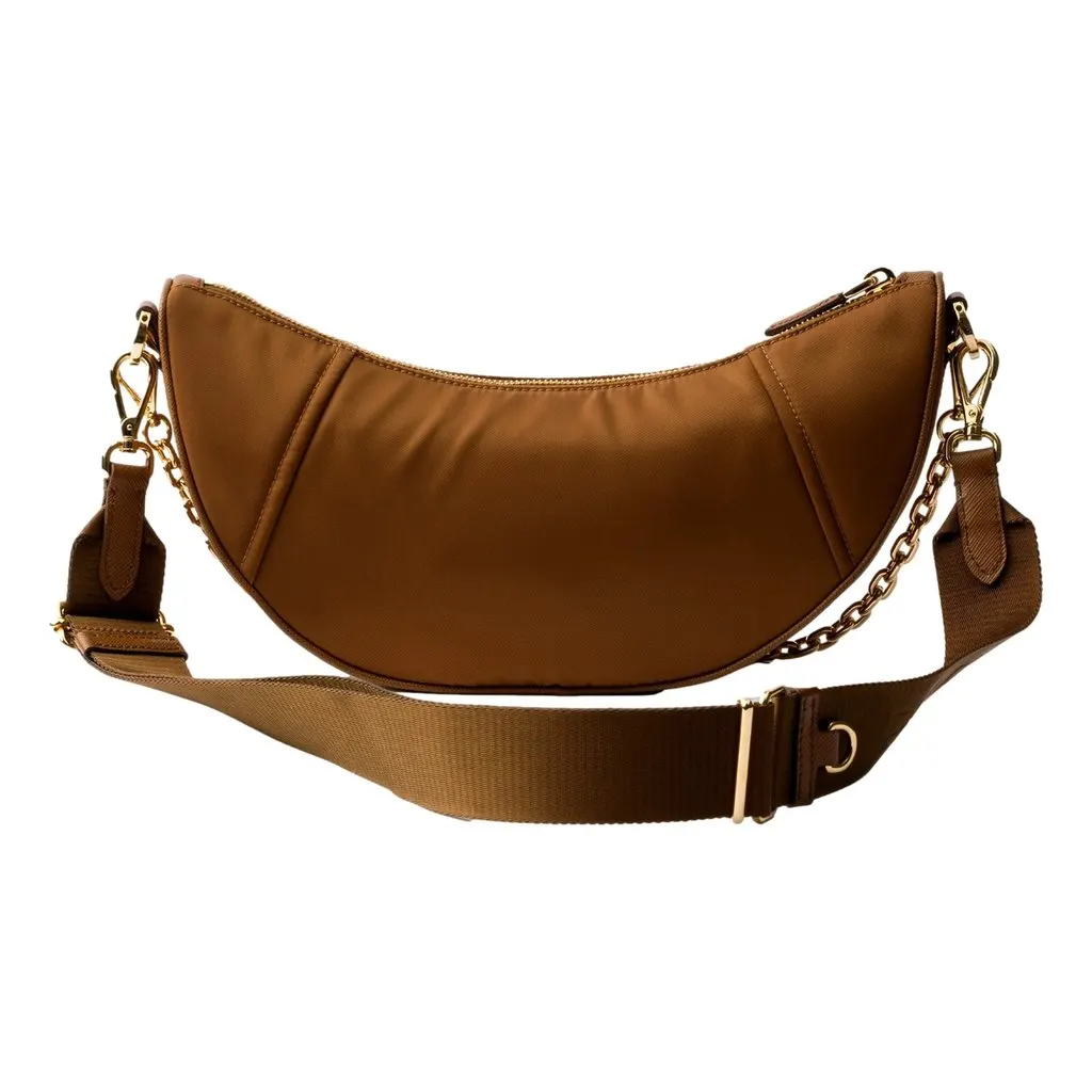 Prada Demi Lune Re-Nylon Crescent Shoulder Bag in Brown Brown Never worn - Inside View