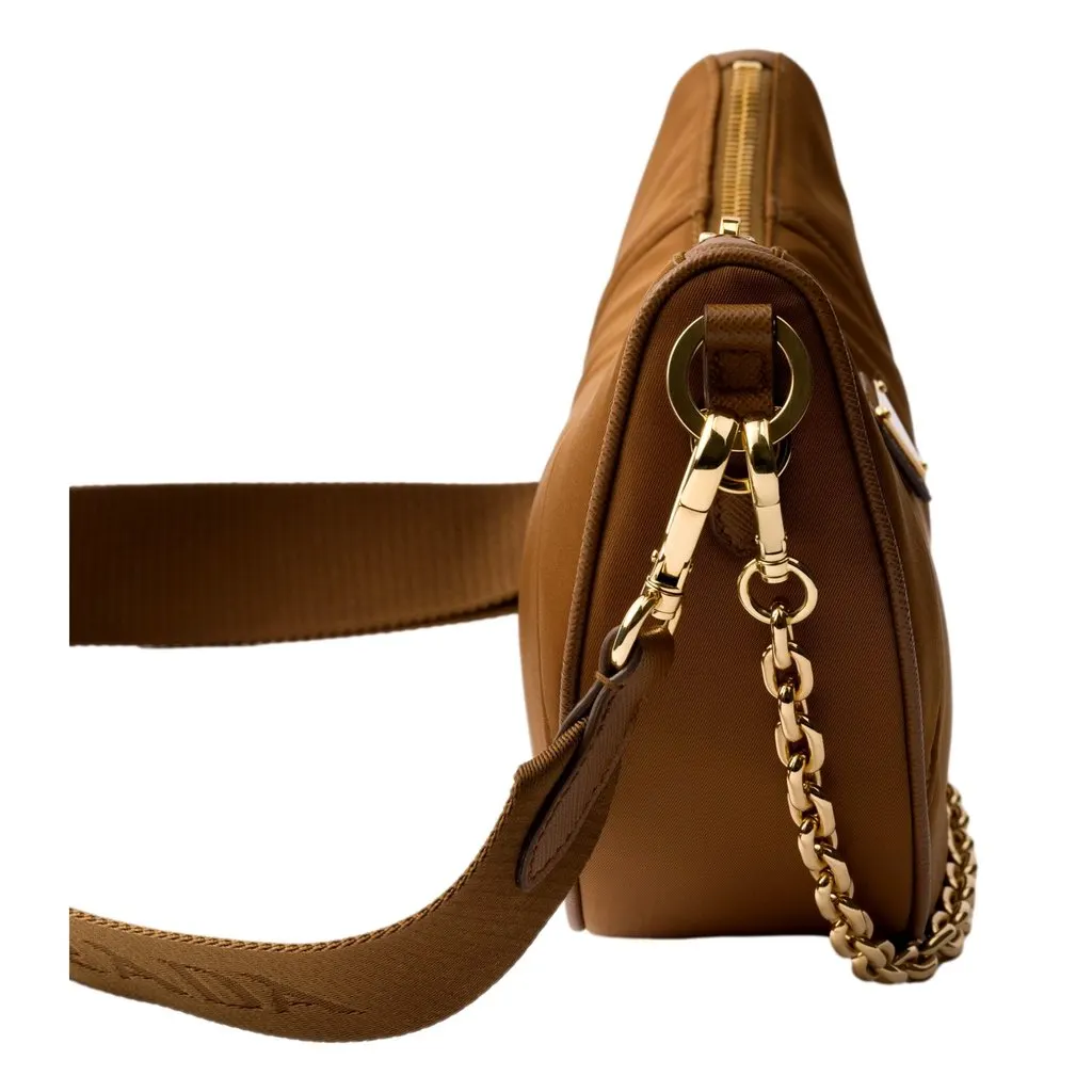 Prada Demi Lune Re-Nylon Crescent Shoulder Bag in Brown Brown Never worn - Box View