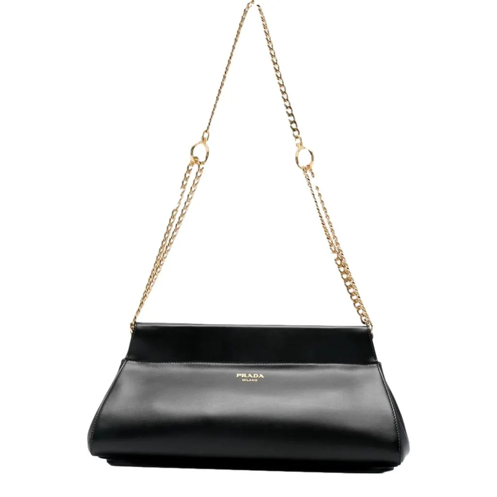Prada Enchaine Small Shoulder Bag Calfskin Leather Black Black Leather Never worn - Front View