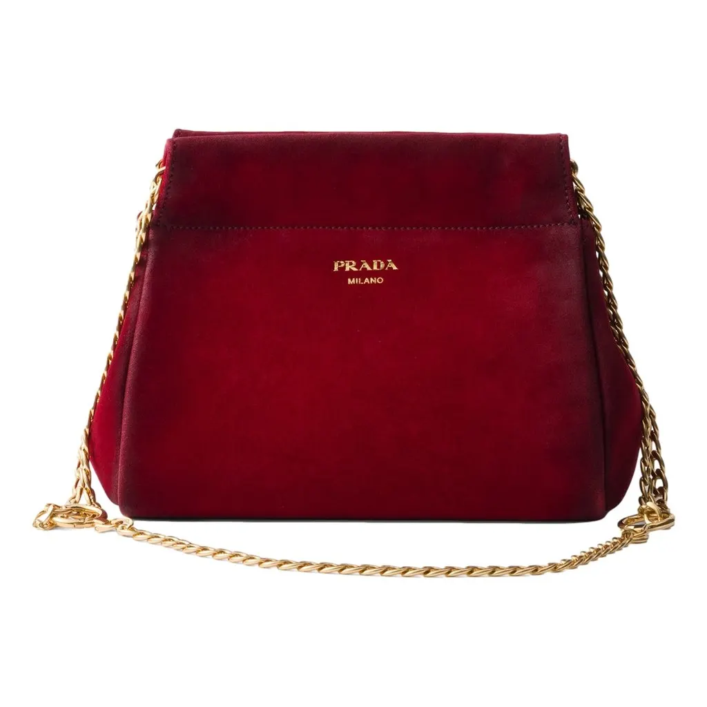 Prada Mini Enchaine Suede Ombre Shoulder Bag Rubino Red Red Suede Never worn - Front View