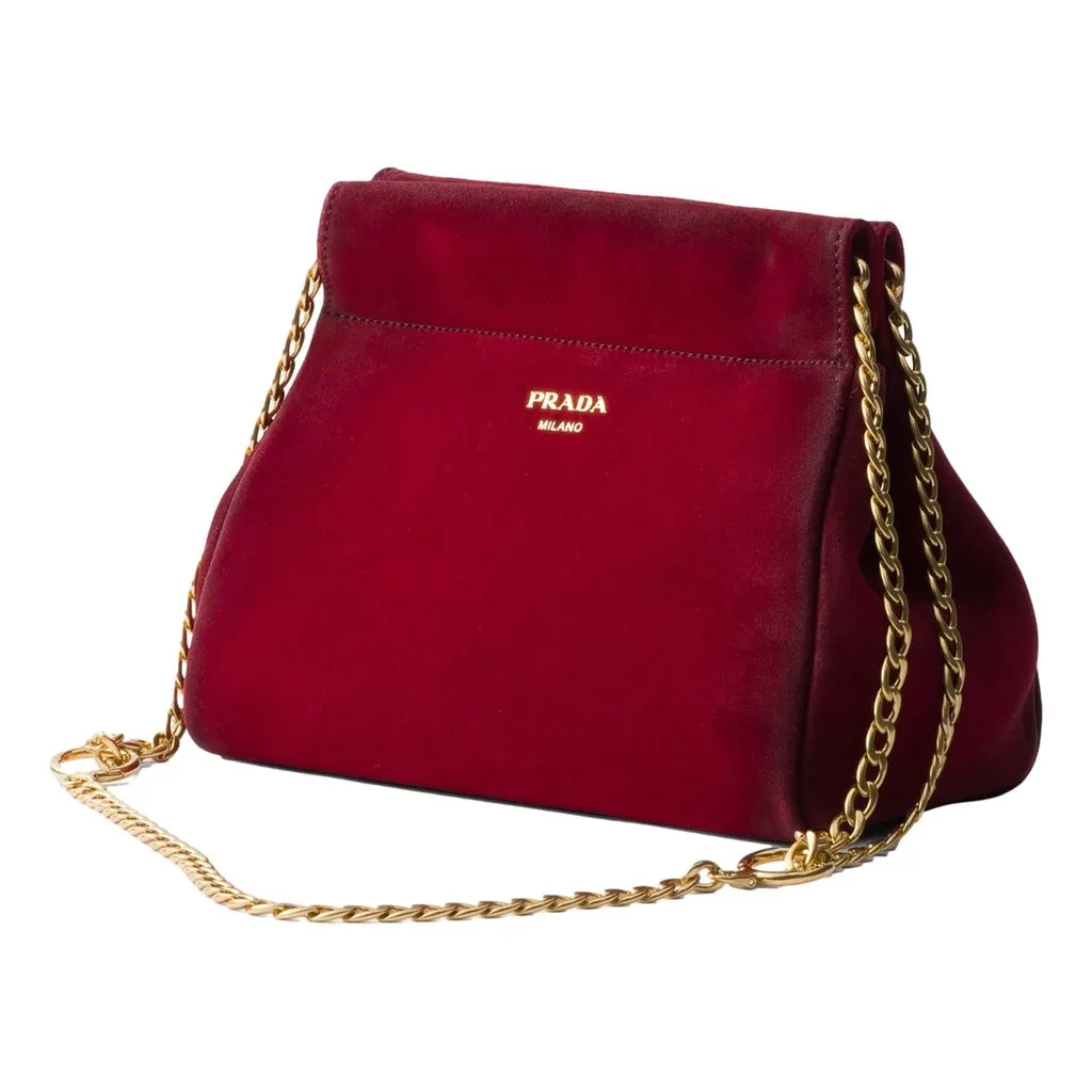 Prada Mini Enchaine Suede Ombre Shoulder Bag Rubino Red Red Suede Never worn - Back View