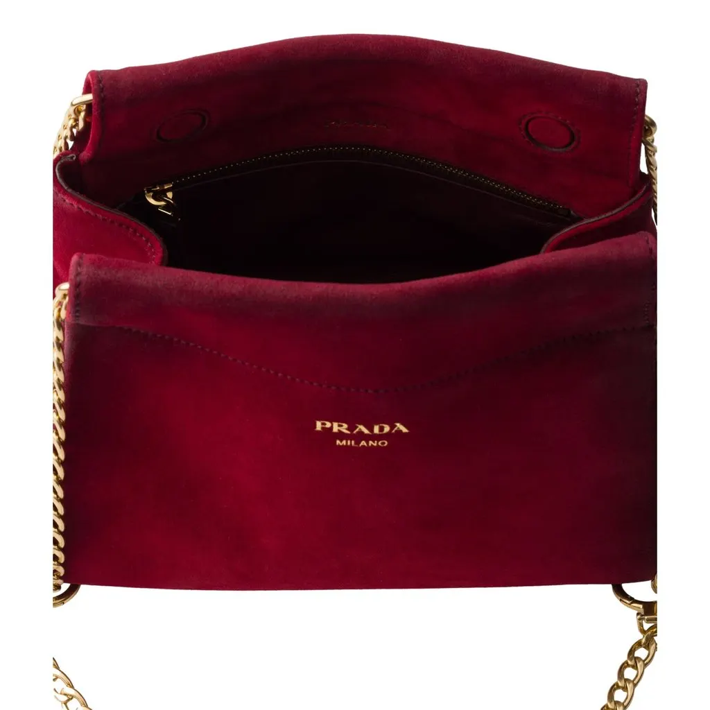 Prada Mini Enchaine Suede Ombre Shoulder Bag Rubino Red Red Suede Never worn - Model View