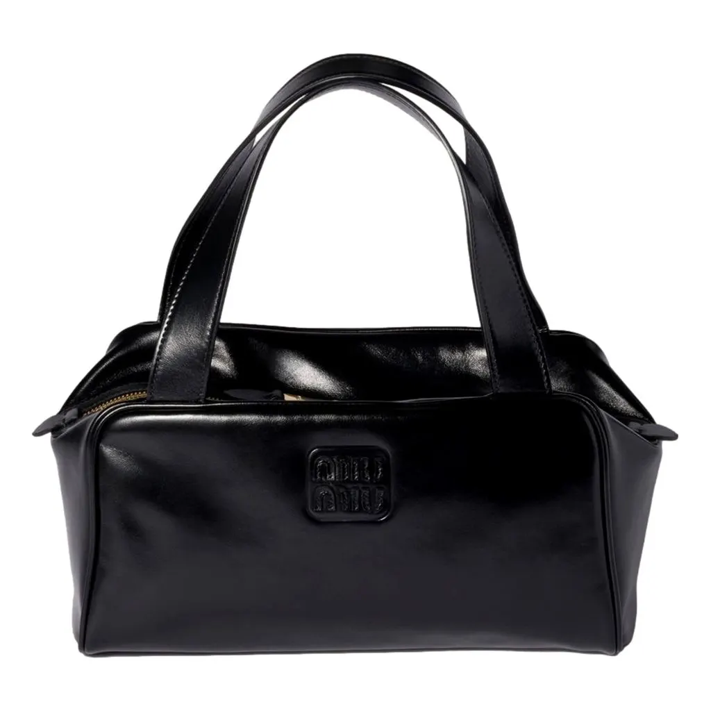 Miu Miu Black Top Handle Bowler Bag with Tonal Logo Black Leather Never worn - Front View