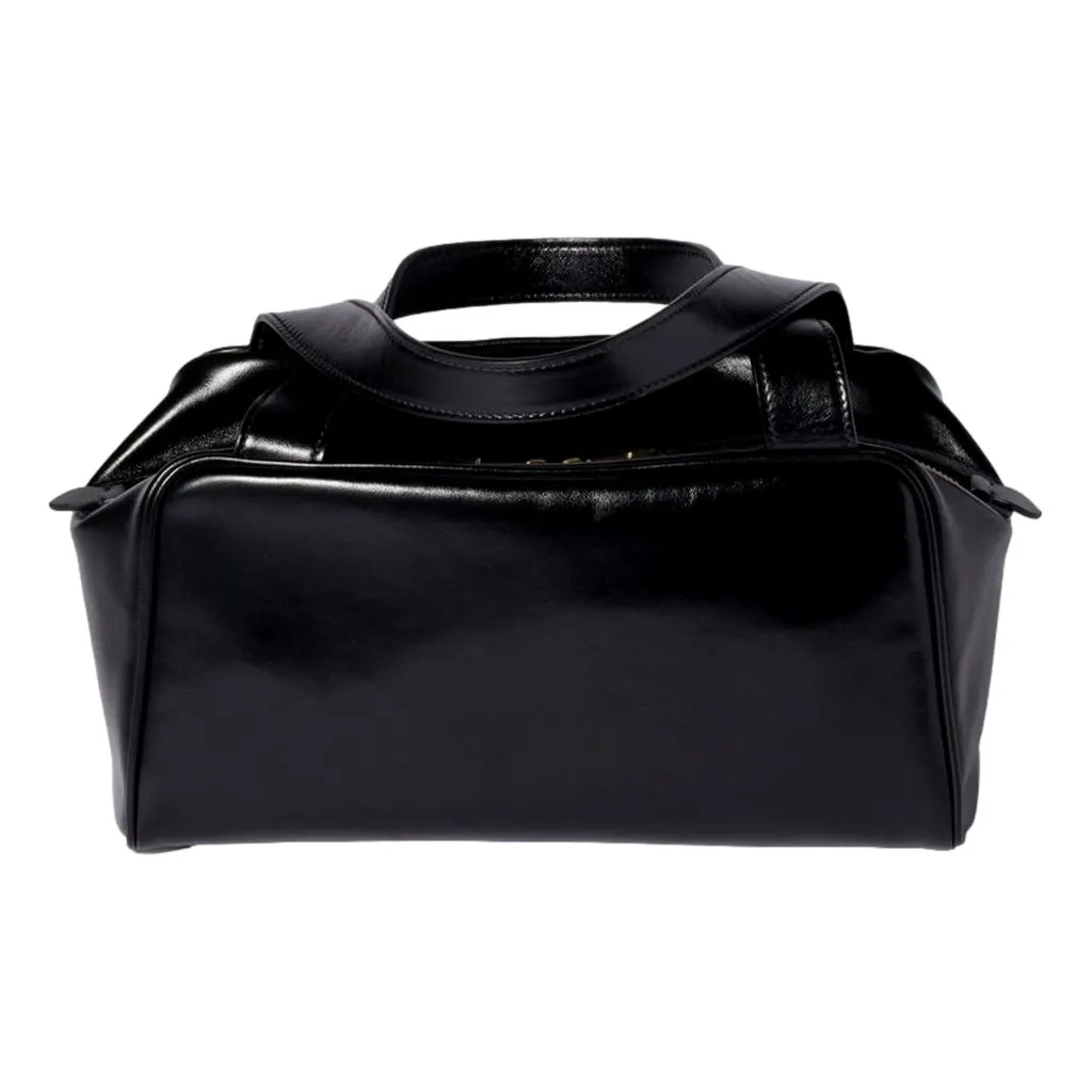 Miu Miu Black Top Handle Bowler Bag with Tonal Logo Black Leather Never worn - Inside View