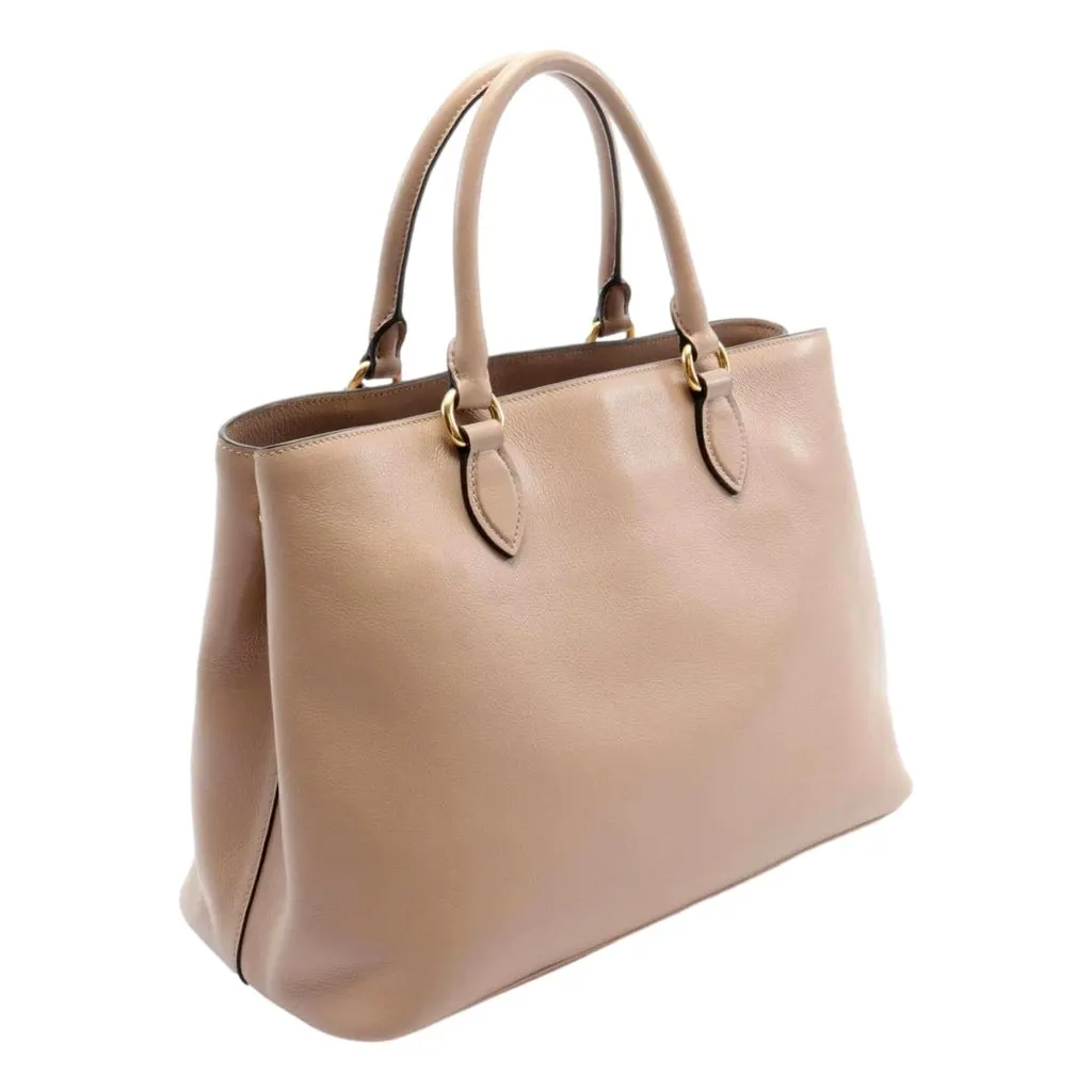 Prada Embossed Logo Soft Leather Handbag Shopper Tote Cammeo Beige Beige Leather Never worn - Back View