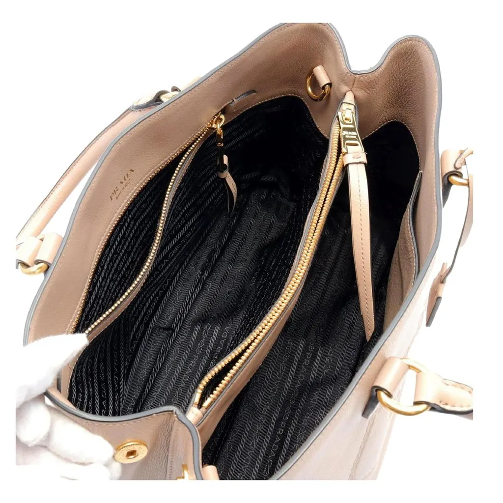 Prada Embossed Logo Soft Leather Handbag Shopper Tote Cammeo Beige Beige Leather Never worn - Inside View