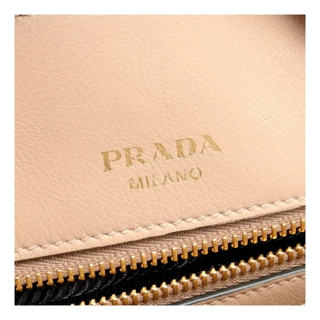 Prada Embossed Logo Soft Leather Handbag Shopper Tote Cammeo Beige Beige Leather Never worn - Box View