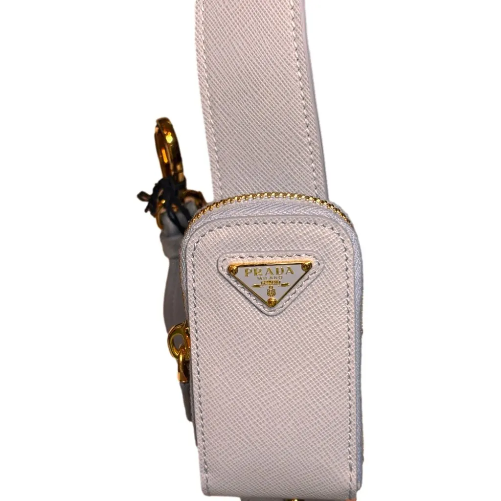 Prada Saffiano Leather Strap with Mini Pouch Celeste Blue Gold Hardware Blue Leather Never worn - Inside View