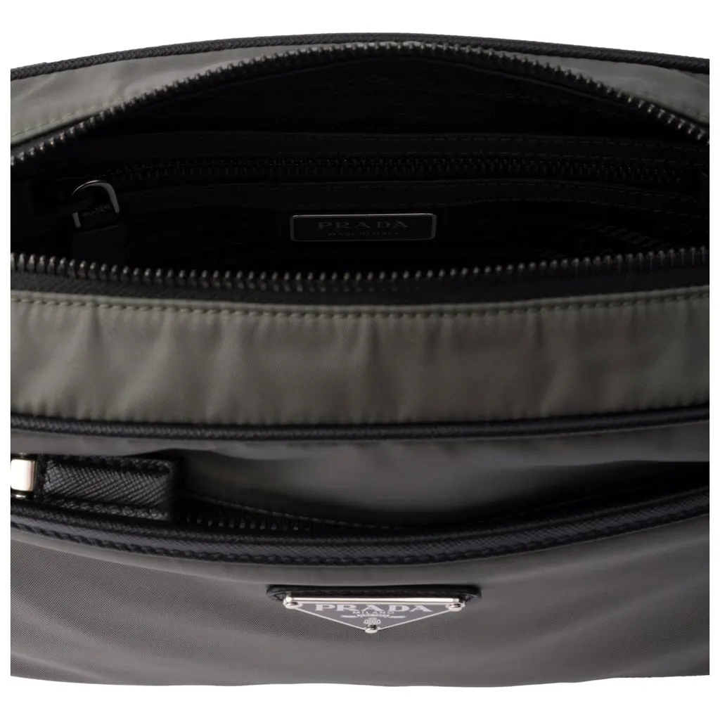 Prada Re-Nylon Saffiano Leather Camera Crossbody Zip Bag in Green Green Leather Never worn - Model View