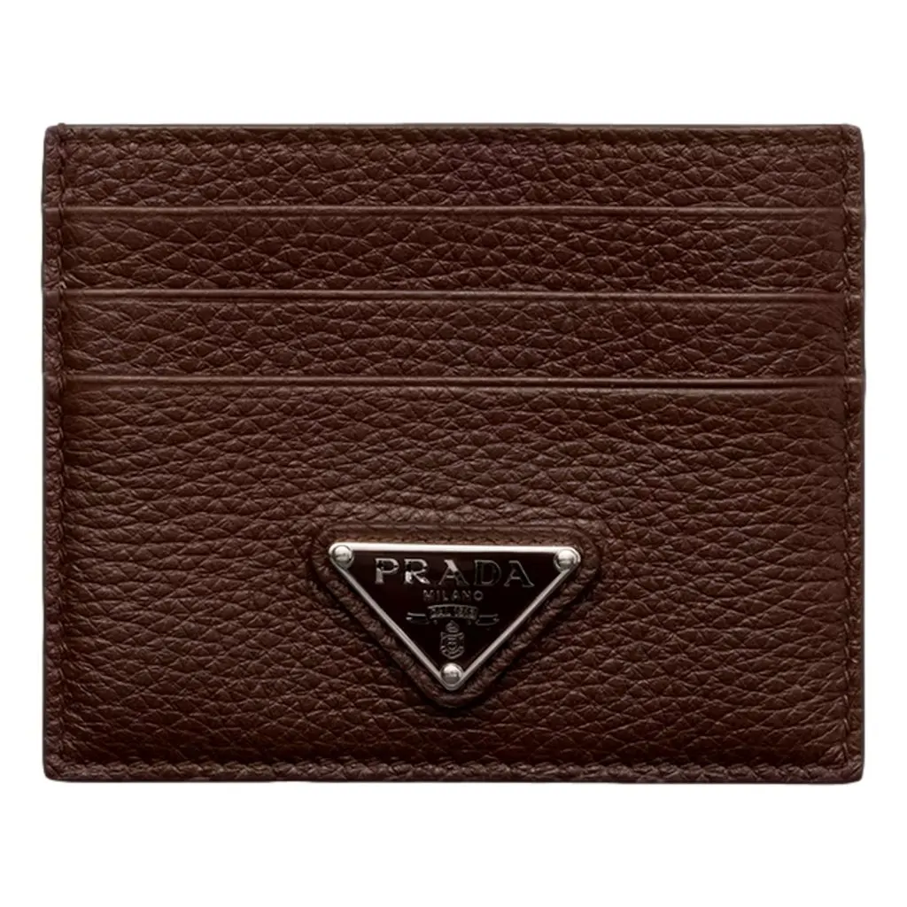Prada Vitello Daino Bruciato Brown Leather Small Card Holder Wallet Brown Leather Never worn - Front View