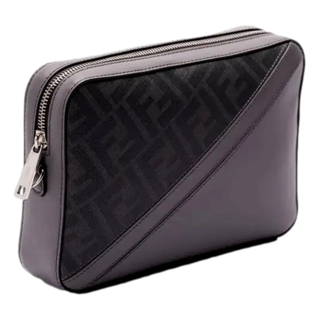Fendi Diagonal FF Jacquard Acciaio Gray Camera Crossbody Bag Grey Canvas Never worn - Back View