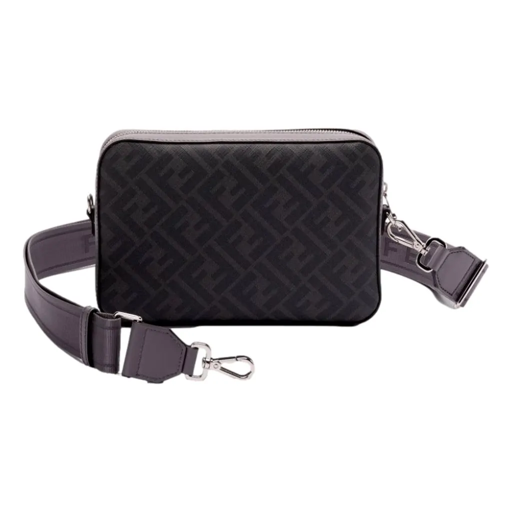 Fendi Diagonal FF Jacquard Acciaio Gray Camera Crossbody Bag Grey Canvas Never worn - Inside View