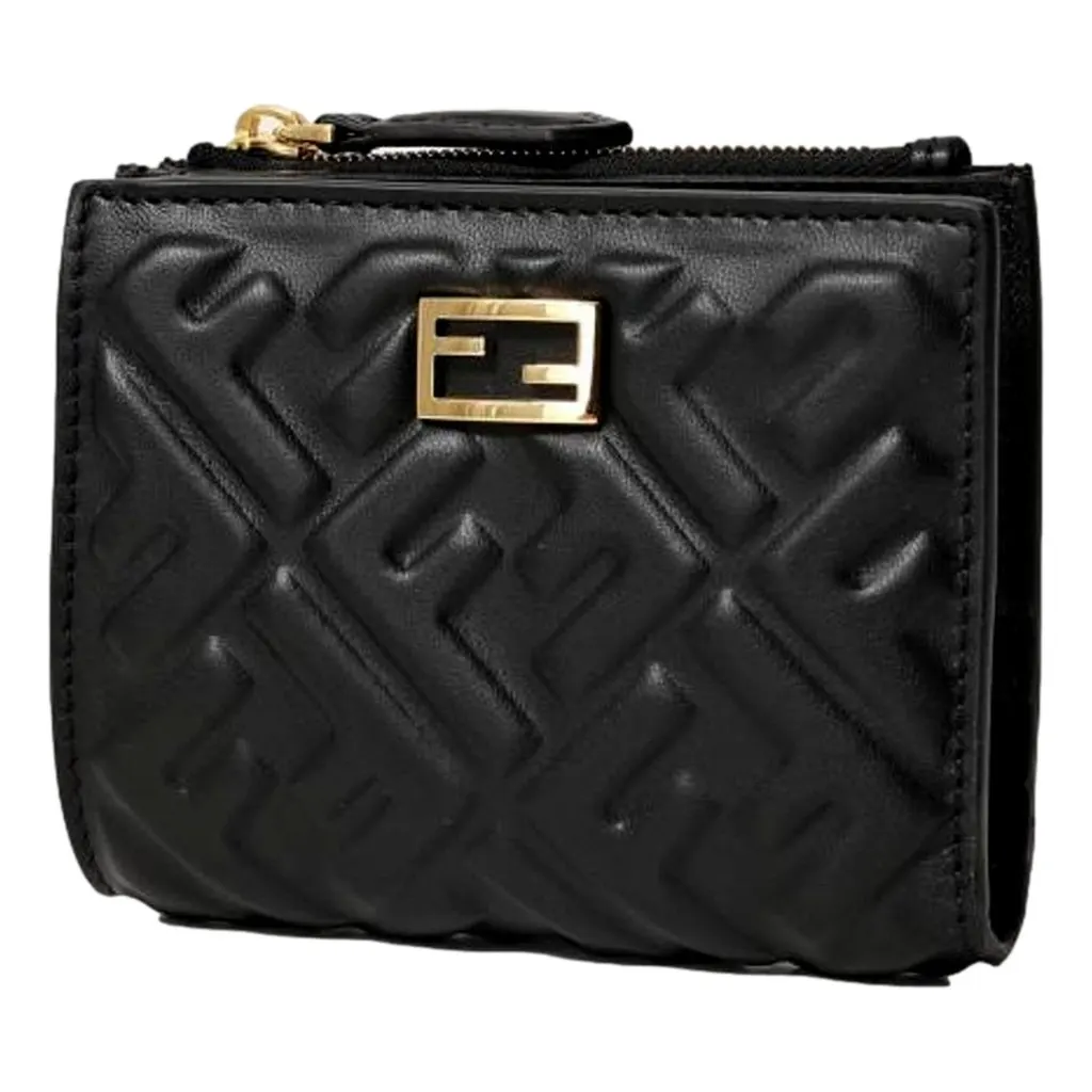 Fendi Baguette Small Wallet in Black Lamb Leather with Embossed FF Logo
