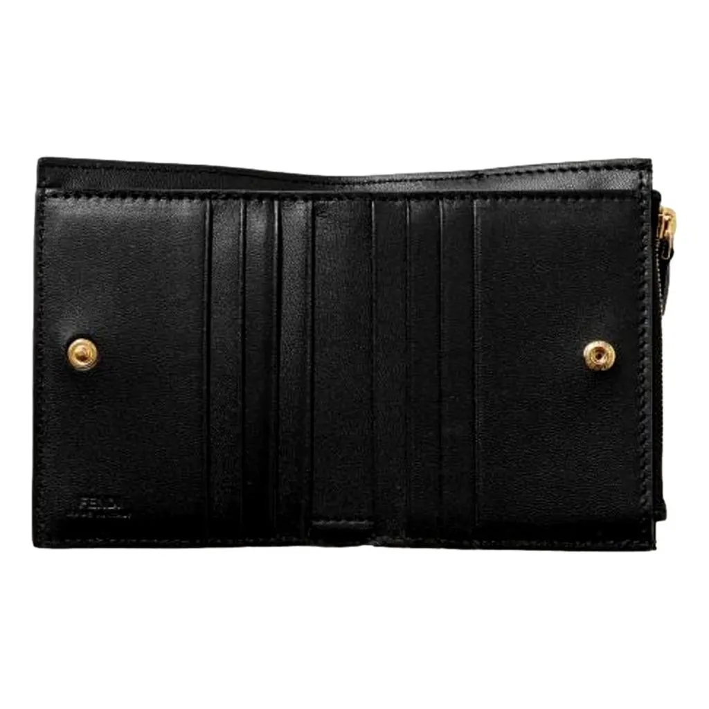 Fendi Baguette Small Wallet in Black Lamb Leather with Embossed FF Logo Black Leather Never worn - Back View