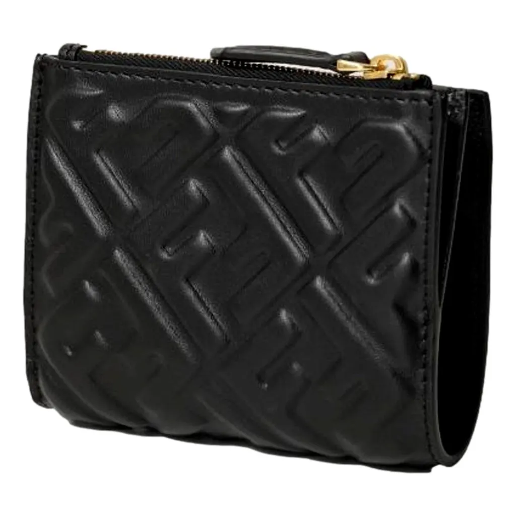 Fendi Baguette Small Wallet in Black Lamb Leather with Embossed FF Logo Black Leather Never worn - Inside View