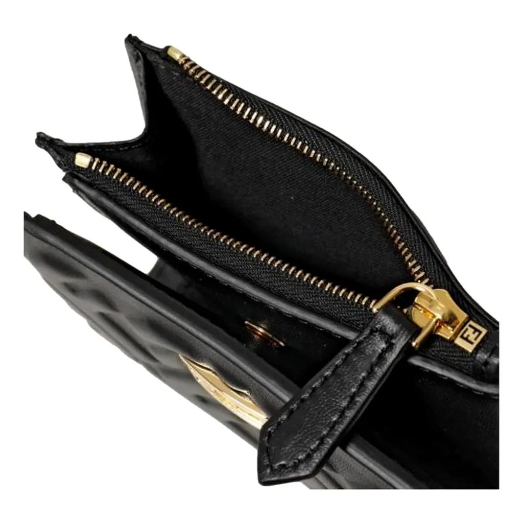 Fendi Baguette Small Wallet in Black Lamb Leather with Embossed FF Logo Black Leather Never worn - Box View