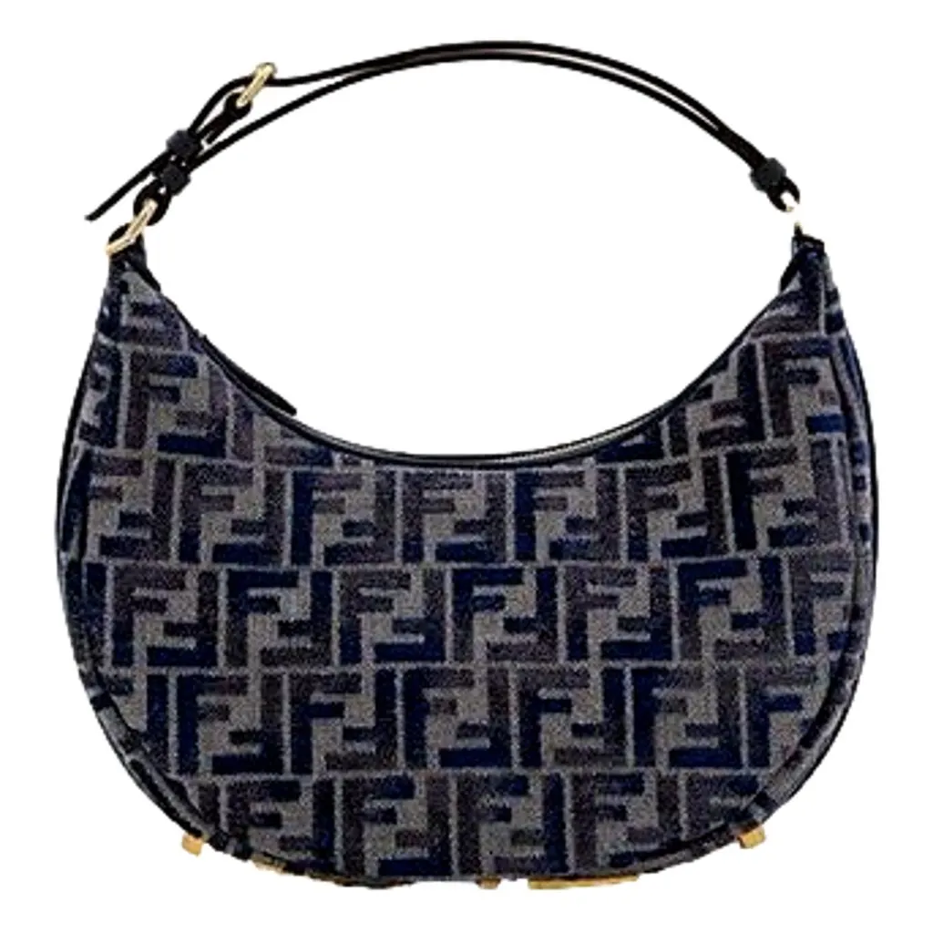 Fendi Fendigraphy Jaquard Canvas Leather Blue Hobo Bag Blue Leather Never worn - Front View