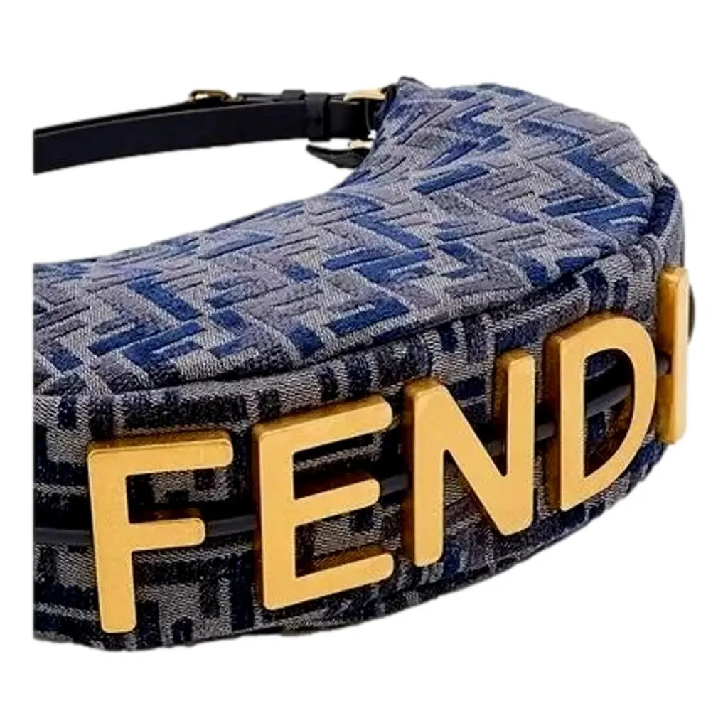 Fendi Fendigraphy Jaquard Canvas Leather Blue Hobo Bag Blue Leather Never worn - Inside View