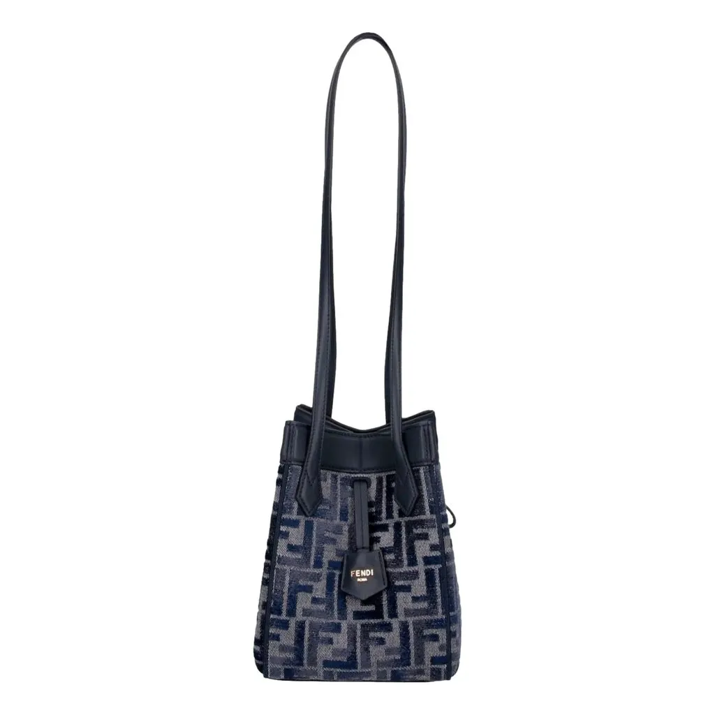 Fendi FF Origami Mini Sac Jacquard Canvas Leather Blue Handbag Blue Leather Never worn - Front View