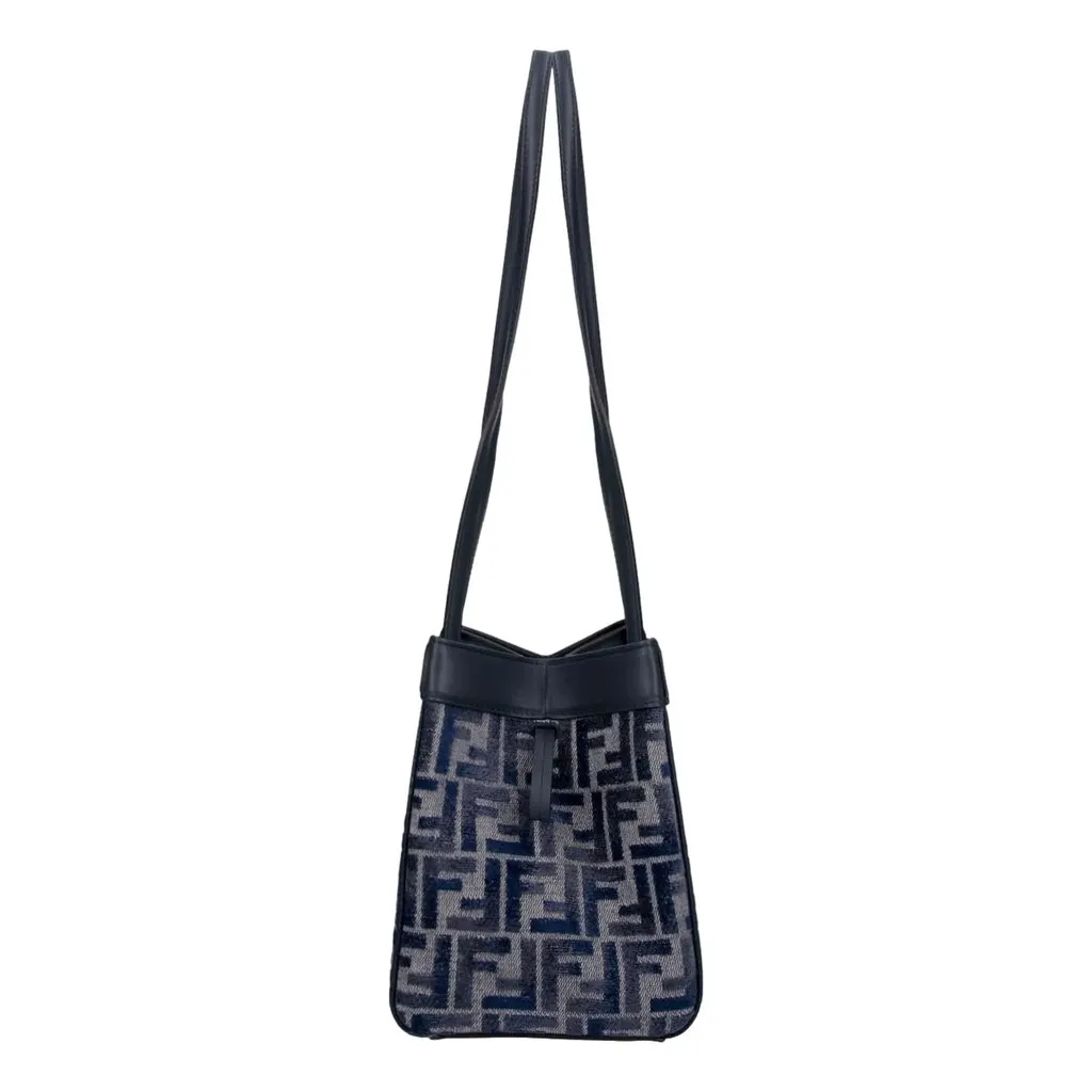 Fendi FF Origami Mini Sac Jacquard Canvas Leather Blue Handbag Blue Leather Never worn - Back View