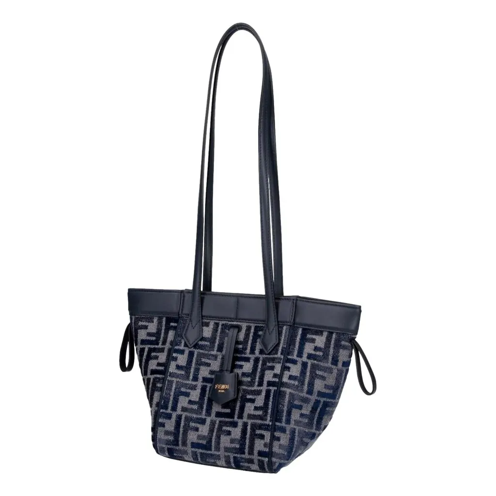 Fendi FF Origami Mini Sac Jacquard Canvas Leather Blue Handbag Blue Leather Never worn - Inside View