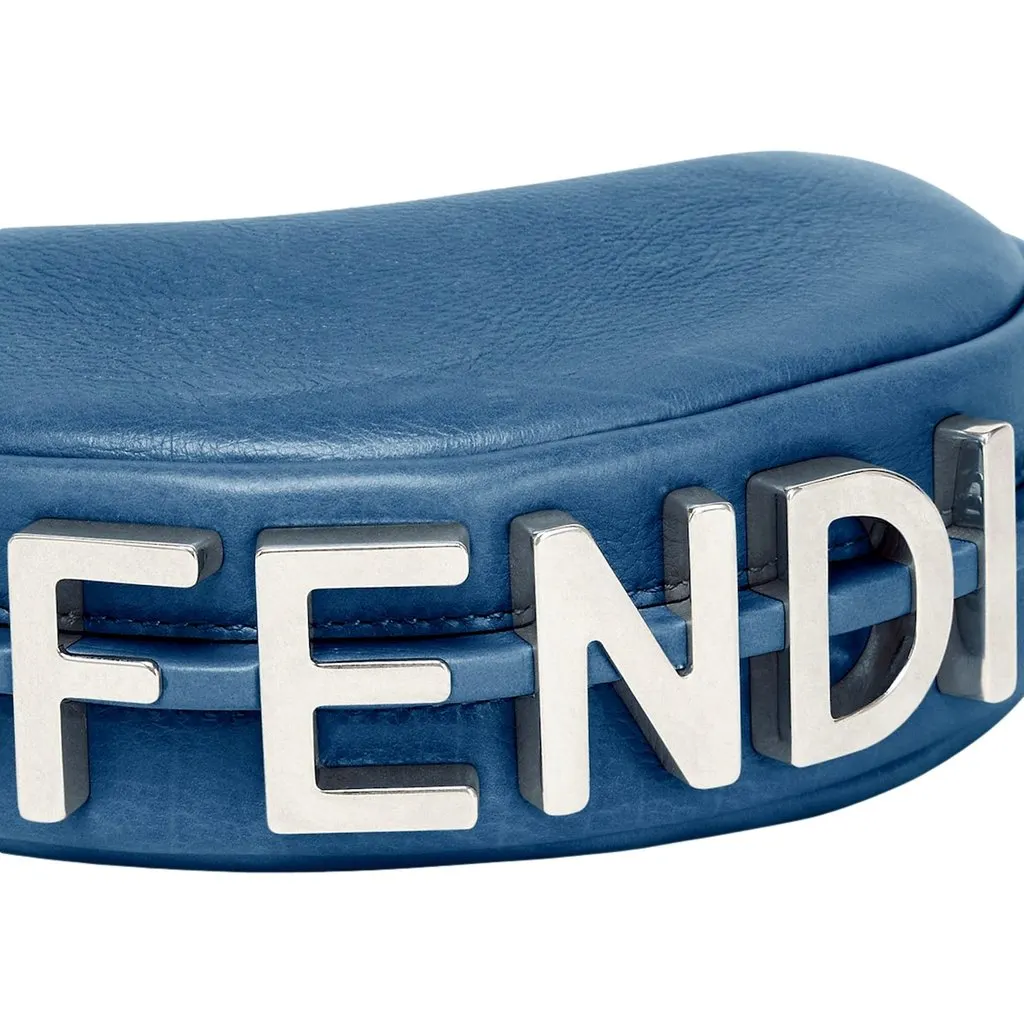 Fendi Fendigraphy Nano Hobo Calfskin Leather Mini Bag Blue Blue Leather Never worn - Inside View