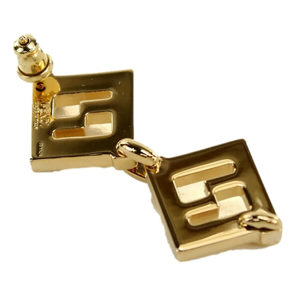 Fendi Forever FF Gold Tone Metal Dangle Stud Earrings Yellow Never worn - Inside View