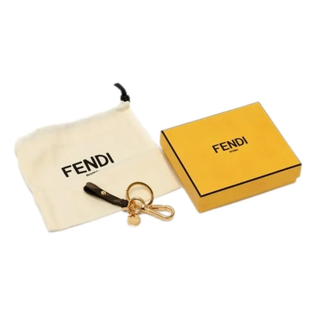 Fendi FF Zucca Canvas and Leather Gold Tone Bag Charm with Roma Medallion Brown Canvas Never worn - Inside View