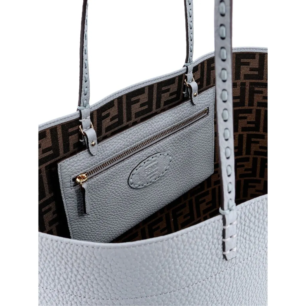 Fendi Reversible FF Canvas and Light Blue Leather Tote Bag Blue Leather Never worn - Inside View