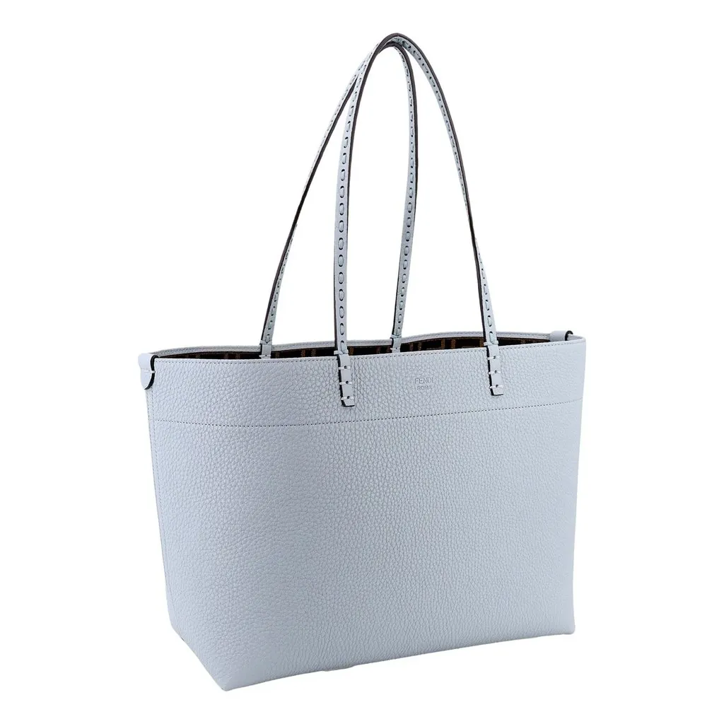 Fendi Reversible FF Canvas and Light Blue Leather Tote Bag Blue Leather Never worn - Model View