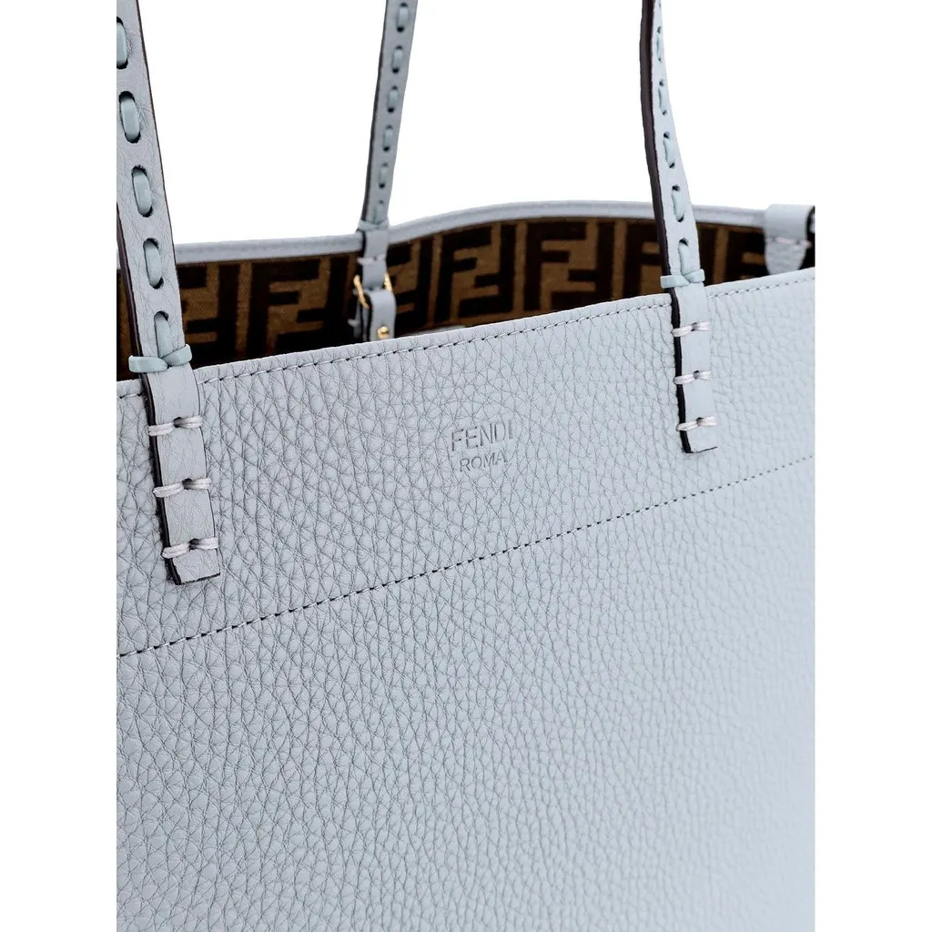 Fendi Reversible FF Canvas and Light Blue Leather Tote Bag Blue Leather Never worn - Box View