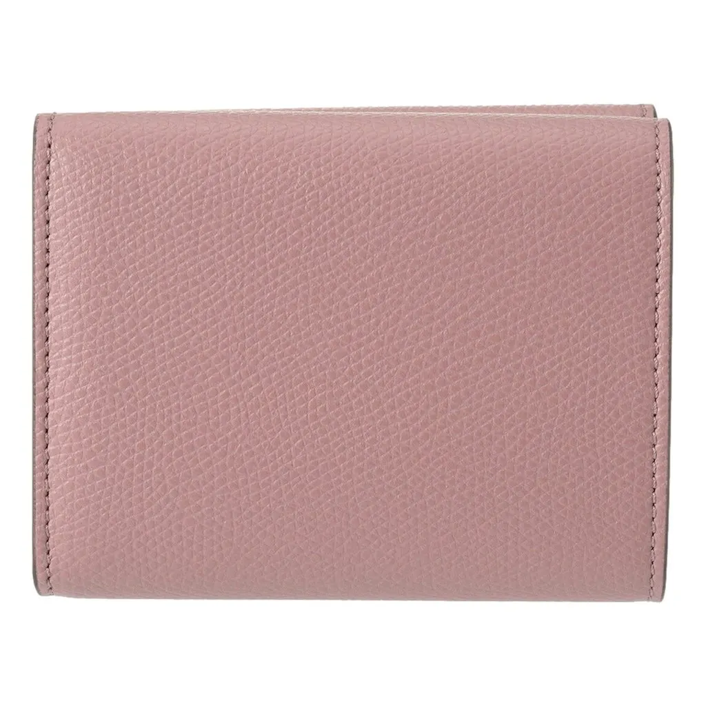 Fendi FF Diamond Leather Tri-Fold Wallet Dusty Mauve Gold-Tone Hardware Purple Leather Never worn - Back View