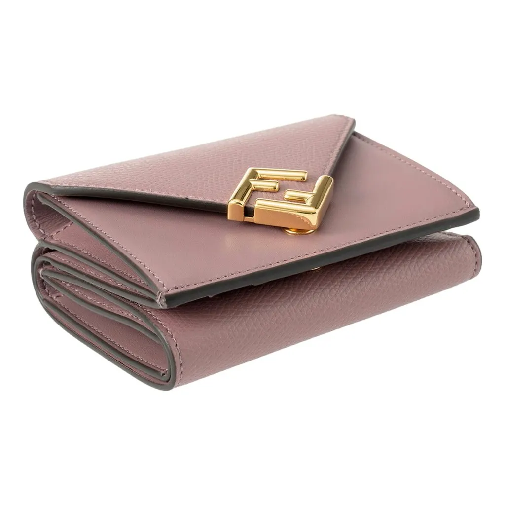 Fendi FF Diamond Leather Tri-Fold Wallet Dusty Mauve Gold-Tone Hardware Purple Leather Never worn - Inside View