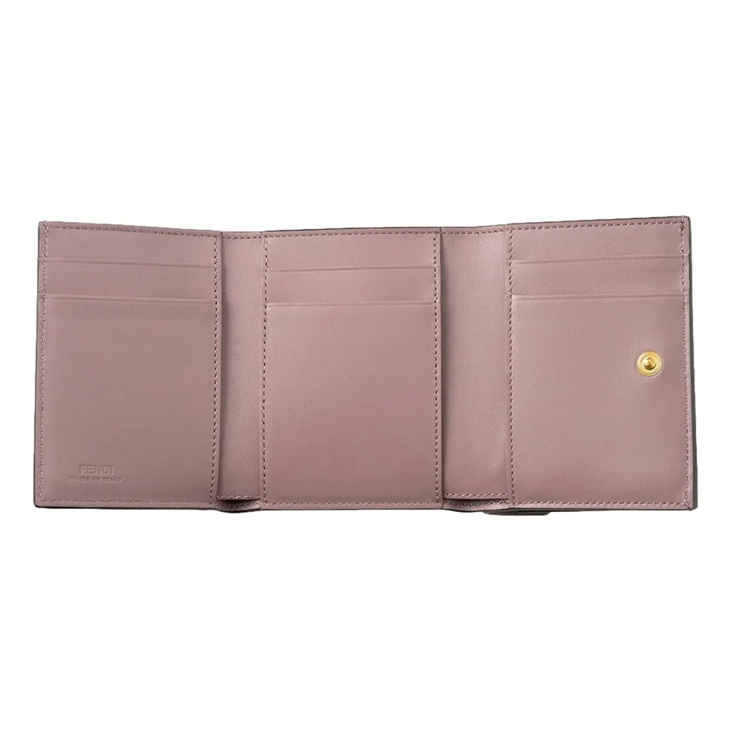 Fendi FF Diamond Leather Tri-Fold Wallet Dusty Mauve Gold-Tone Hardware Purple Leather Never worn - Model View