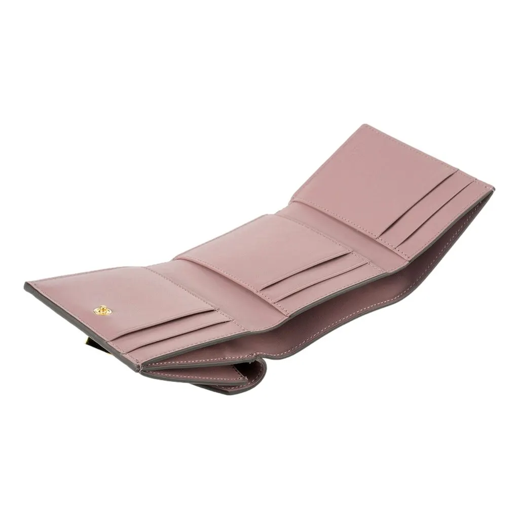 Fendi FF Diamond Leather Tri-Fold Wallet Dusty Mauve Gold-Tone Hardware Purple Leather Never worn - Box View