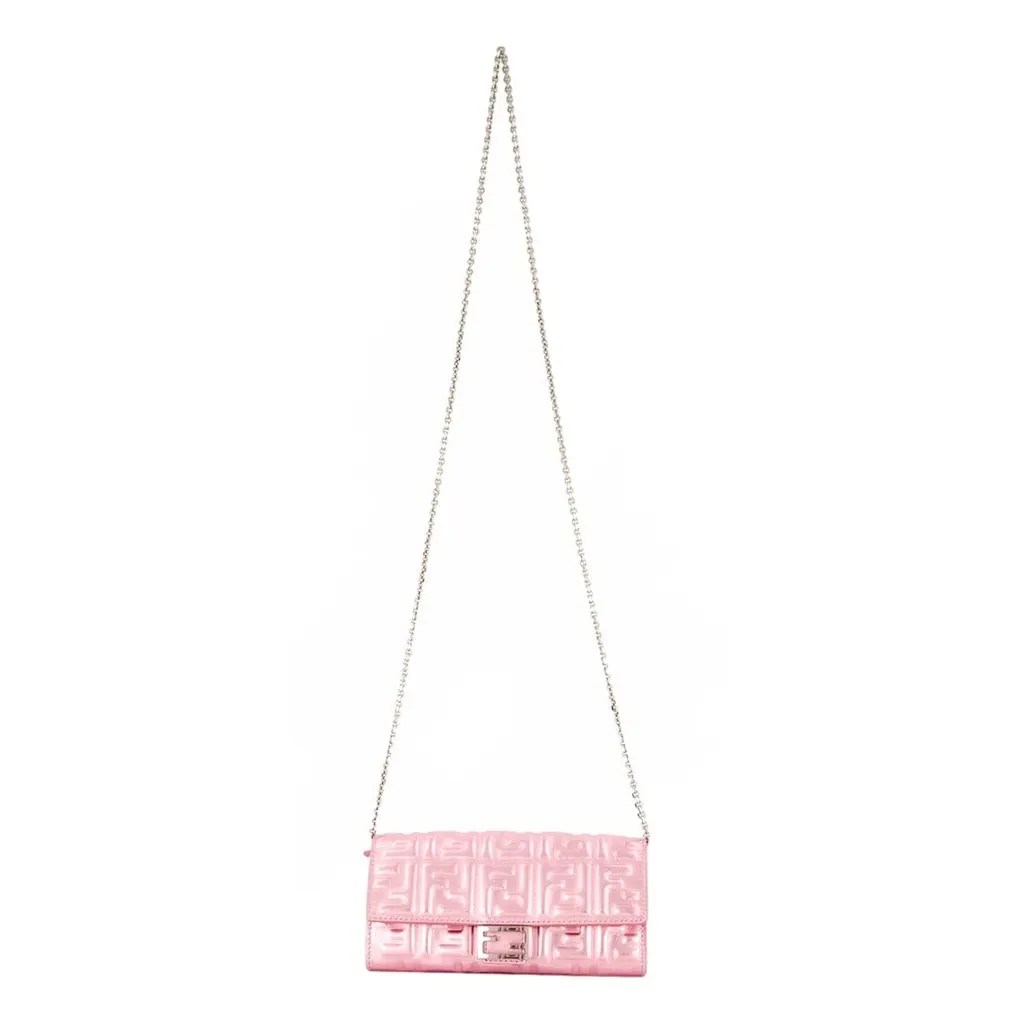 Fendi Fendi Baguette Wallet on Chain Metallic Pink FF Embossed Crossbody Bag Pink Leather Never worn - Front View