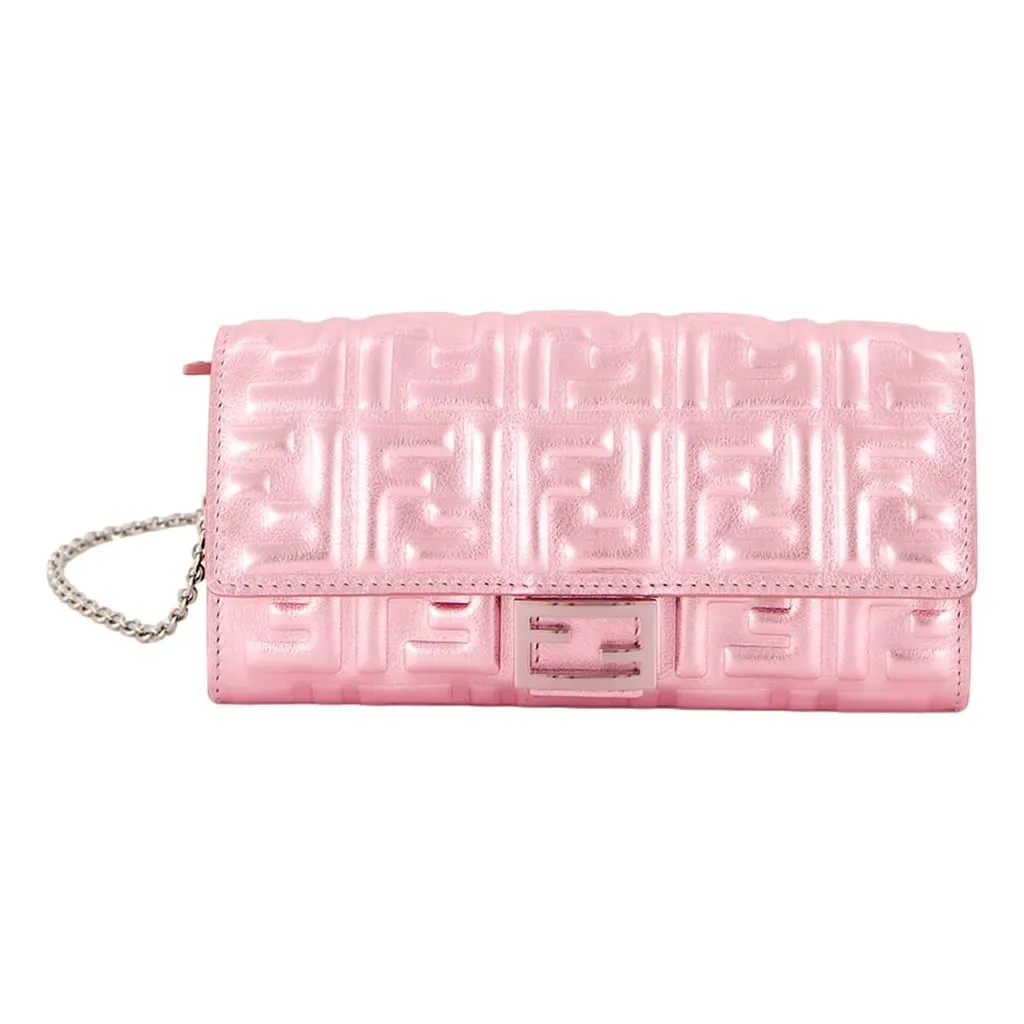 Fendi Fendi Baguette Wallet on Chain Metallic Pink FF Embossed Crossbody Bag Pink Leather Never worn - Back View