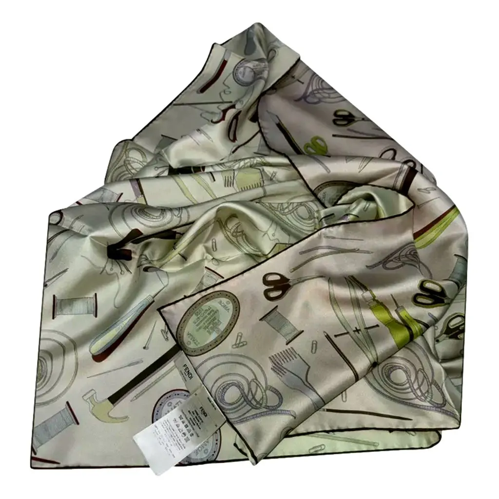 Fendi Multi-Color Graphic Print Silk Scarf Malva Multicolor Green Silk Never worn - Back View