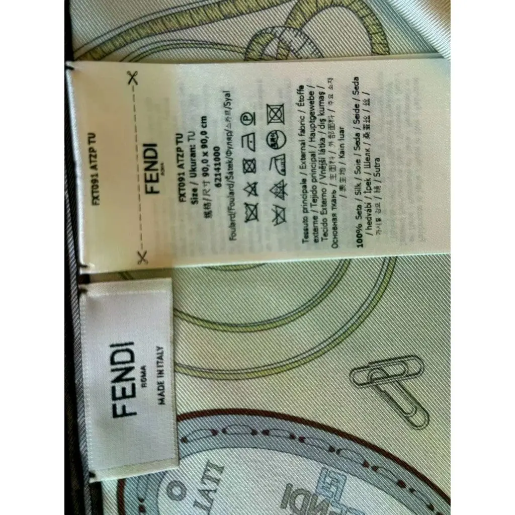 Fendi Multi-Color Graphic Print Silk Scarf Malva Multicolor Green Silk Never worn - Inside View