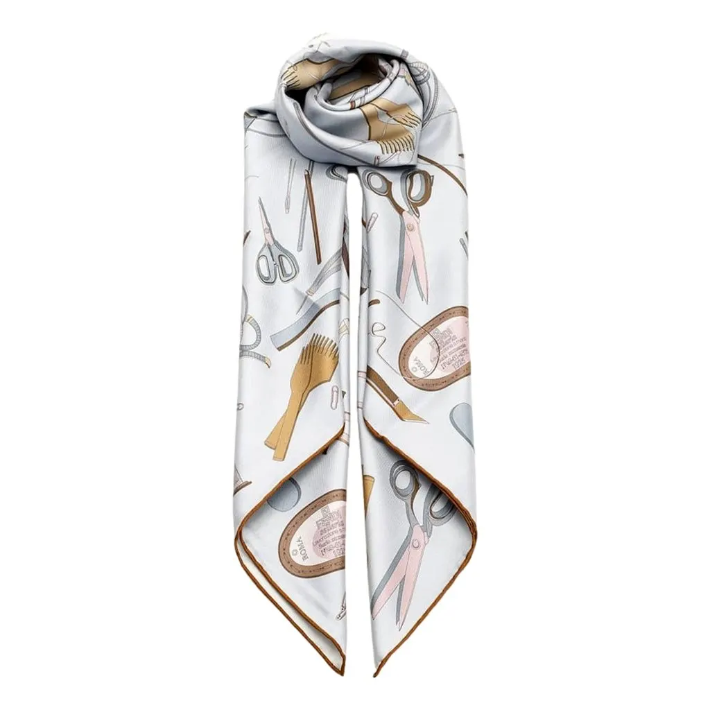 Fendi Multi-Color Graphic Print Silk Scarf Light Blue Blue Silk Never worn - Front View