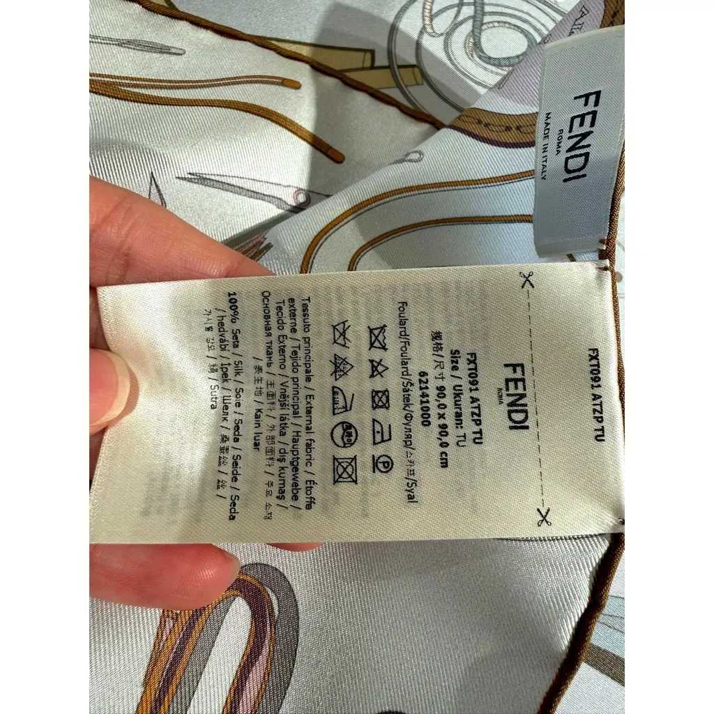 Fendi Multi-Color Graphic Print Silk Scarf Light Blue Blue Silk Never worn - Inside View